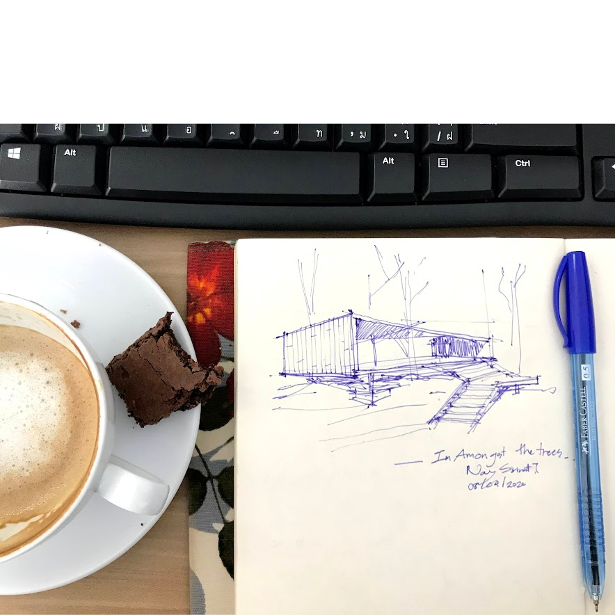 An Architect Samui Nay sketch of an exterior house design